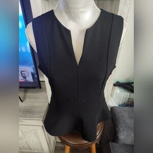 DKNY Black Peplum V-Neck Sleeveless Top SZ Small
